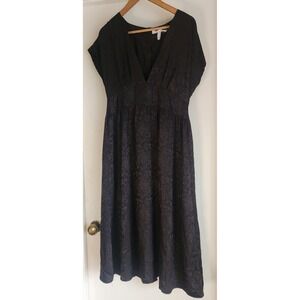 Urban Renewal UO Vintage Fabric Black Burnout Floral Midi Dress Button Back Sz L